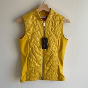 KJUS Womens Retention Vest XS 34 Mustard Yellow Quilted Satin Sheen NWT